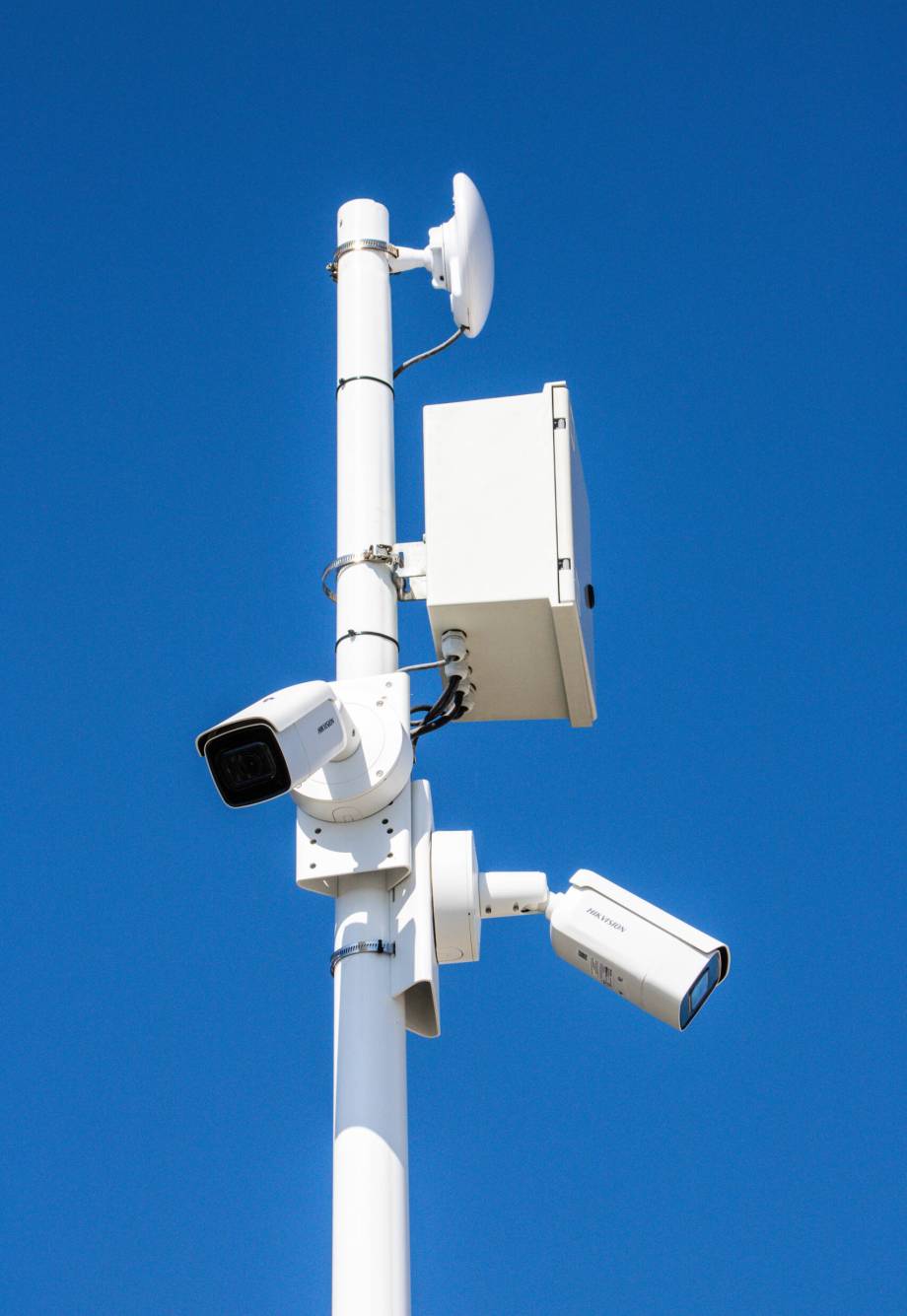 Personal safety surveillance system on blue sky.